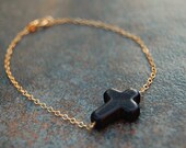 Black Cross Bracelet, Cross Bracelet, Dainty Black Bracelet, Lainey