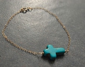 Turquoise Cross Bracelet, Cross Bracelet, Dainty Turquoise Bracelet, Lainey