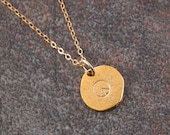 Peace Sign Necklace,  Gold Peace Sign Necklace, Stamped Peace Sign Necklace, Penelope