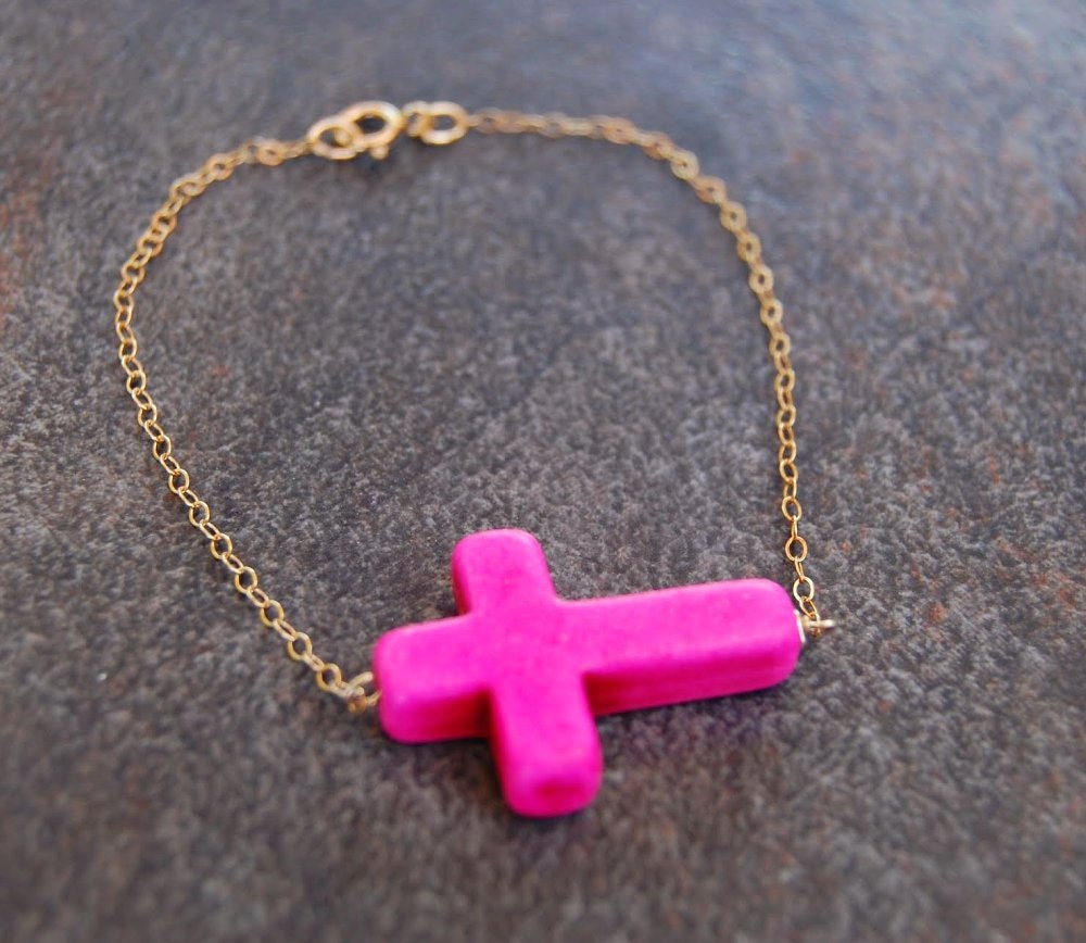 Large Cross Bracelet, Hot Pink Cross Bracelet, Large Pink Cross Bracelet, Layla