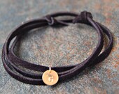 Leather Wrap Bracelet, Initial Wrap Bracelet, Stamped Letter Bracelet, Black Leather Wrap Bracelet, Nicky