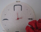 Mustache embroidery hoop clock