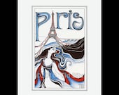 SIGNED Art Nouveau Paris Digital Print France Burlesque Eiffel Tower Fashion Art Deco