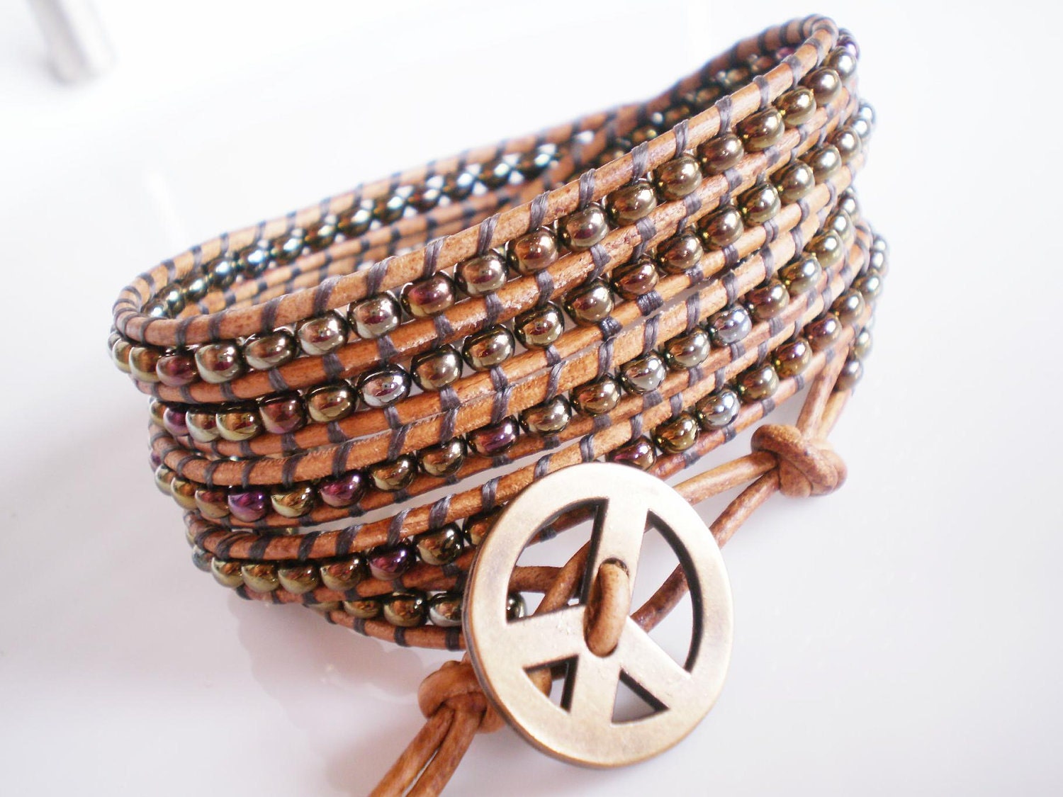 Cyber Monday Peace Sign Leather Wrap Cuff 5X for Dudes