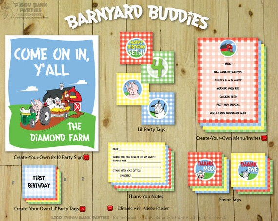 BARNYARD BUDDIES Collection - Printable Party Décor Il_570xn