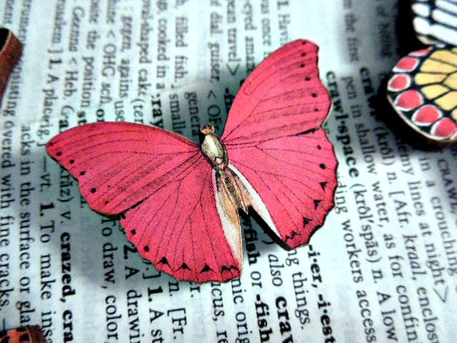 No. 2 Wooden Butterfly Magnet - One Red Color Laser Cut Insect