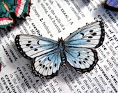 No. 7 Wooden Butterfly Magnet - One Spotted Black Blue and White Color Laser Cut Insect