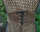 Handmade Black brown leather corset elastic cinch belt Renaissance style