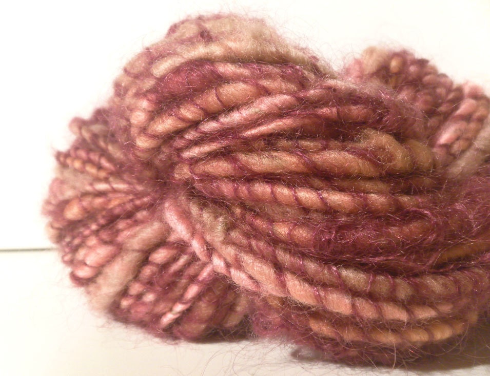 Fall Sale - Raspberry - Handspun Hand Dyed BFL wool Mohair SuperBulky Corespun ArtYarn - 106 yards