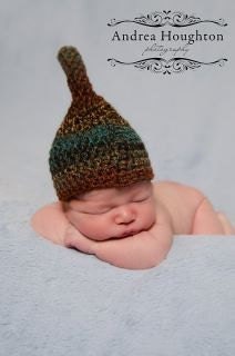 Little Gnome Hat Brown-Rust-Turquoise Tweed Crocheted Size Newborn Ready to Ship