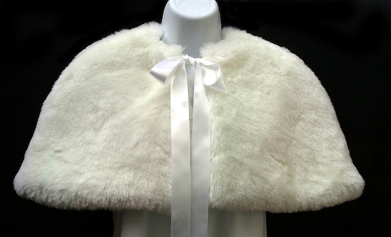 SALE Luxury faux fur child cape with ribbon ties for weddings, communion, christening