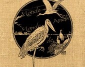 Heron digital sheet image Art decò Victorian animal Vintage ephemera download For iron transfer fabric napkins tea towel handbag pillow n364