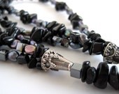 Midnight Black Jasper, Hematite and Pearl Necklace