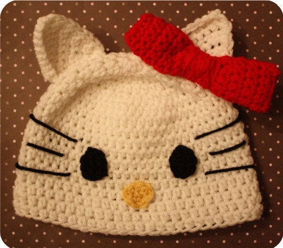 Hello Kitty Inspired Hat (Crochet Pattern) - Size 6 months to Adult Woman