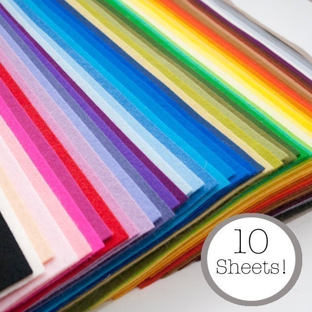 100 Percent Wool Felt- 10 Sheets- Your Choice of Colors
