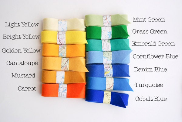 100 Percent Wool Felt Ribbon- 5 Ribbons- Choose Your Own Colors