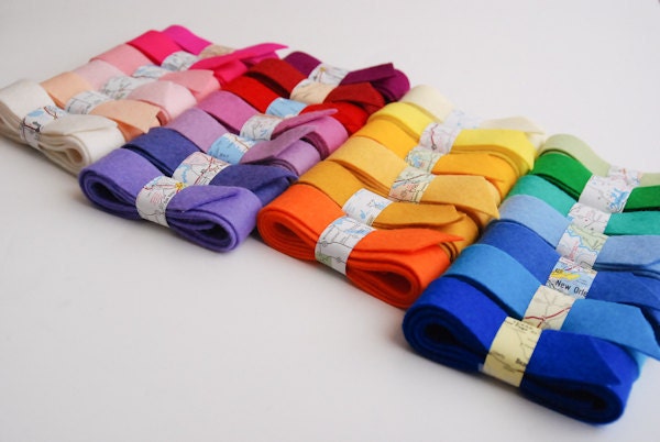 100 Percent Wool Felt Ribbon- 5 Ribbons- Choose Your Own Colors