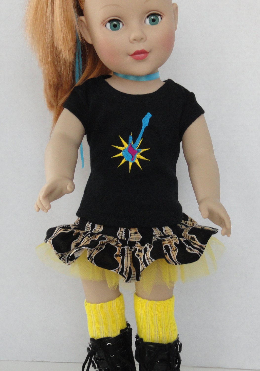 18 inch Doll Clothes for American Girl Doll-Embroidered Tee Shirt, Tulle Skirt, Knee Socks with Accessories