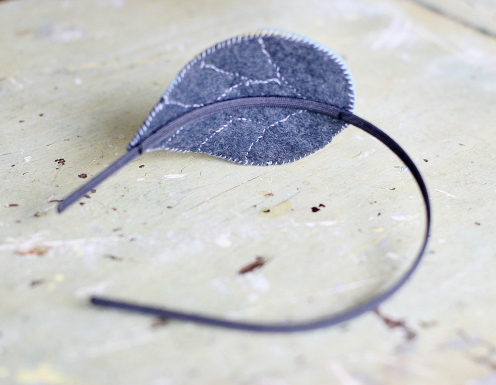 SALE - Whimsical Tiered Leaf Motif / Hand Stitched Wool Felt Headband / Charcoal, Dijon, Mint Green