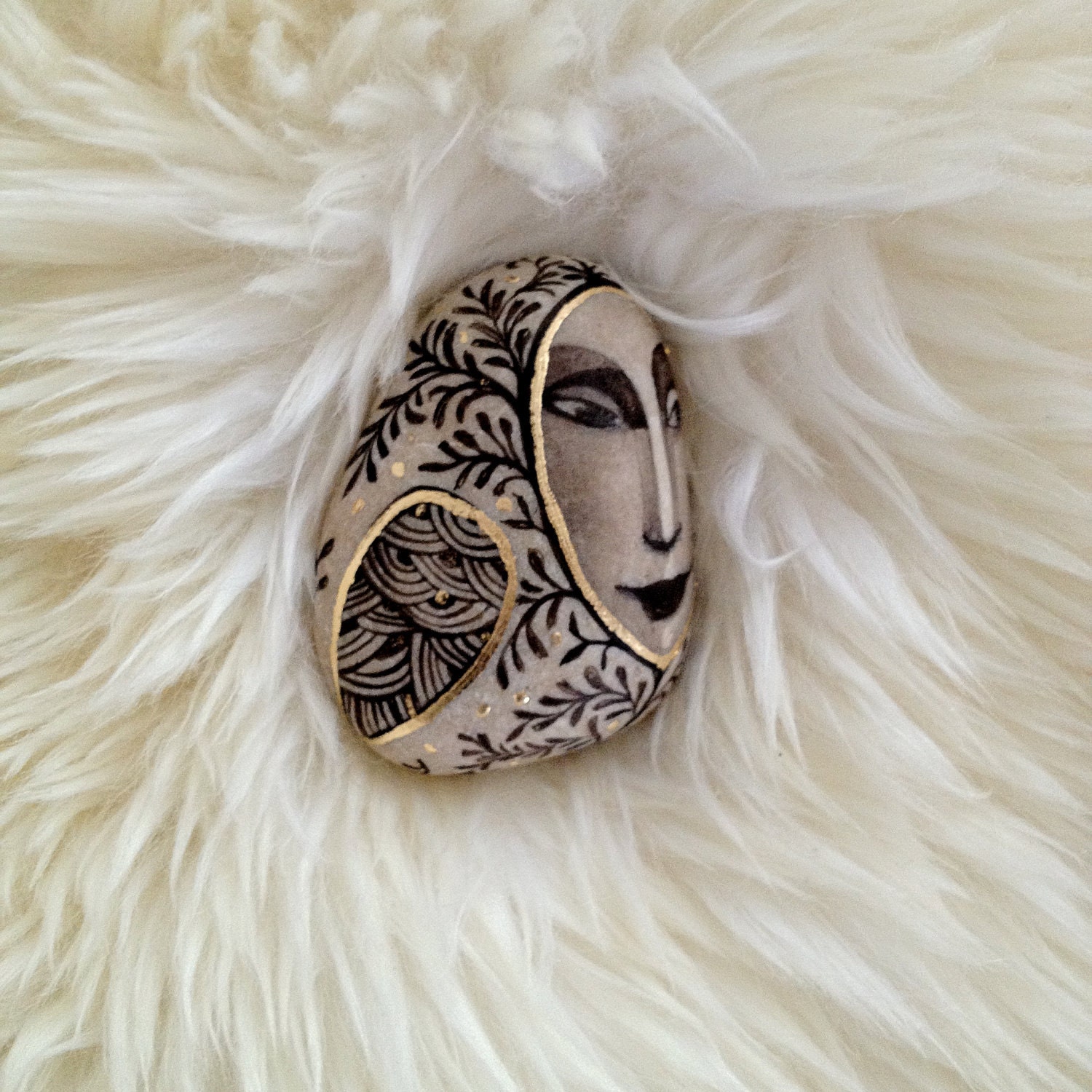hand painted, hand gilded beach stone ORIGINAL