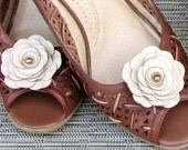 Leather flower shoe clips, yellow, purple, pink, cream white roses, wedding 3 year anniversary gift