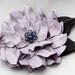 Leather flower pin brooch, lavender purple dahlia with moss green leaves and beaded center 3 year anniversary gift