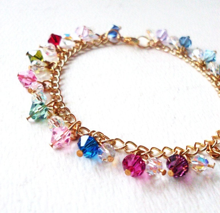 Rainbow Swarovski Crystals Bracelet - Rainbow Crystal Bracelet - Rainbow Charm Bracelet - Colorful Crystal Bracelet Elegant Romantic Dreamy