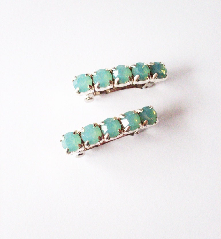 Mint Bridal Hair Accessories Mint Wedding Hair Accessories Mint Bridal Hair Clips Mint Wedding Hair Clips Rhinestone Hair Clips Seafoam