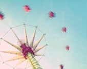 Time Swings By, Fine Art Photography Print, Summer Fun Carnival Ride Air Swing Paris Pastel Aqua Sky Muted Tones