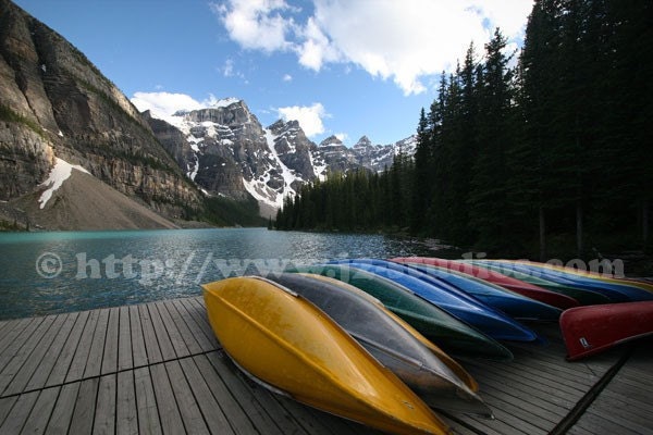 Canoe Photo, Mountain Photography Print, Moraine Lake Banff Canada Glacier Emerald Water Landscape, Fine Art