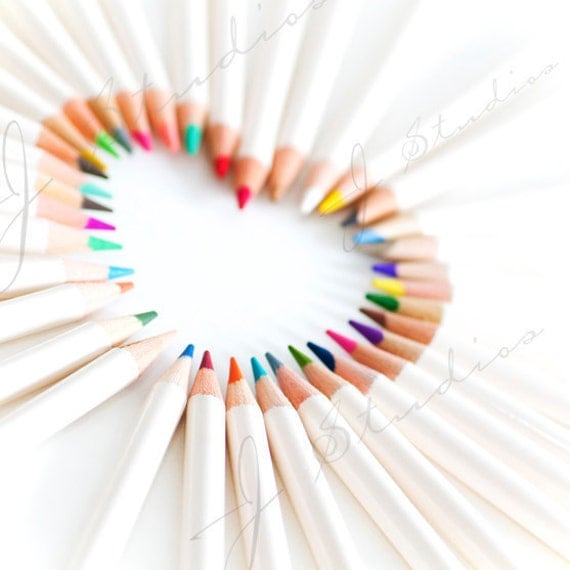 Crayon's Heart,  Pencil Crayon Photo, Square Fine Art Photography Print, Rainbow Pastel