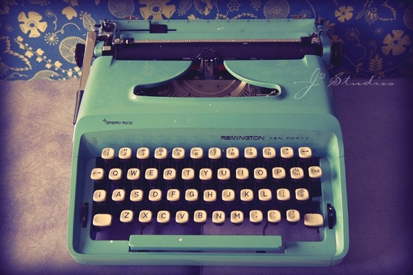 Typewriter, Fine Art Photography Print, Vintage Turquiose Aquamarine Remington 70s Retro