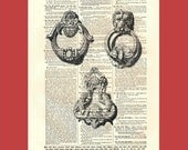 Knice Knockers - Collection of Antique Door Knockers - upcycled 8x10 1898 dictionary page print - BONUS - Buy 3 Prints, Get 1 More For FREE