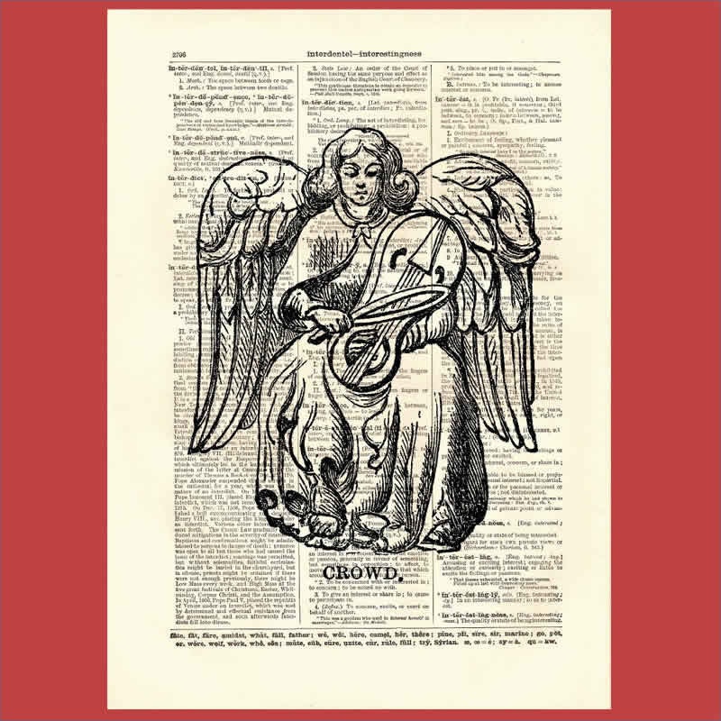 Deja Vu Angel Playing the Crowd - upcycled 8x10 1898 dictionary page print - BONUS - Buy 3 Prints, Get 1 More For FREE