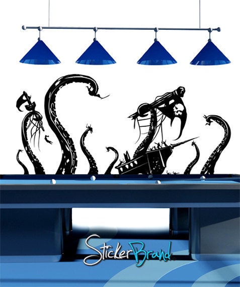 Vinyl Wall Decal Sticker Pirate Ship Attack by Octopus 24inX45in item GFoster166s
