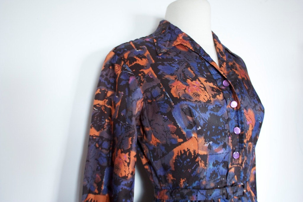 Vintage 1950s Blue and Orange ABSTRACT Dress
