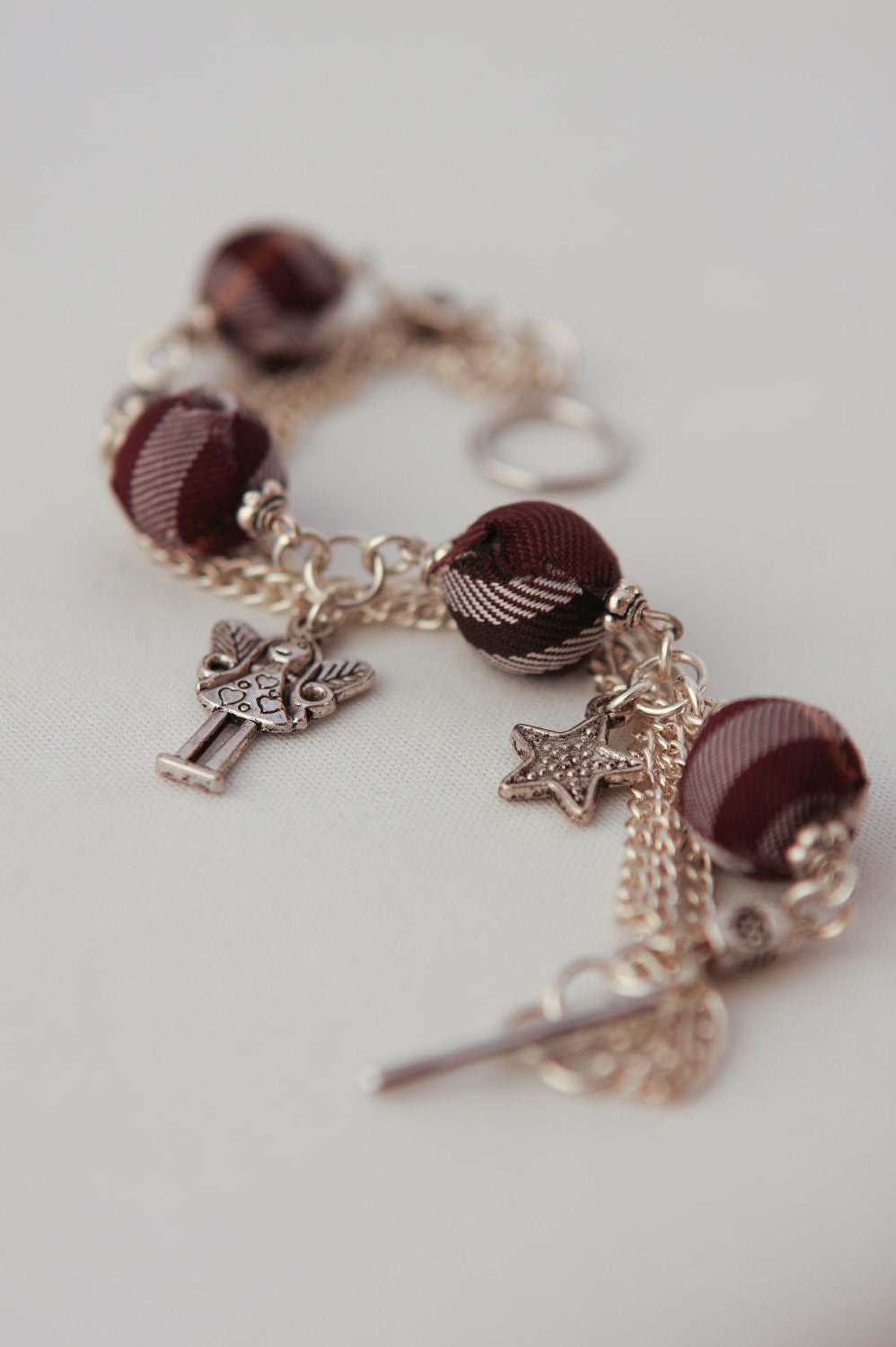 Charms and Brown Tartan Bracelet