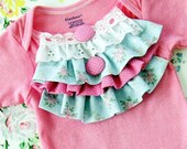ALMOST GONE bubblegum pink vintage inspired hand dyed onesie with ruffles and lace, 3m 6m 9m 12m 18m 24m baby girl summer photo shoot