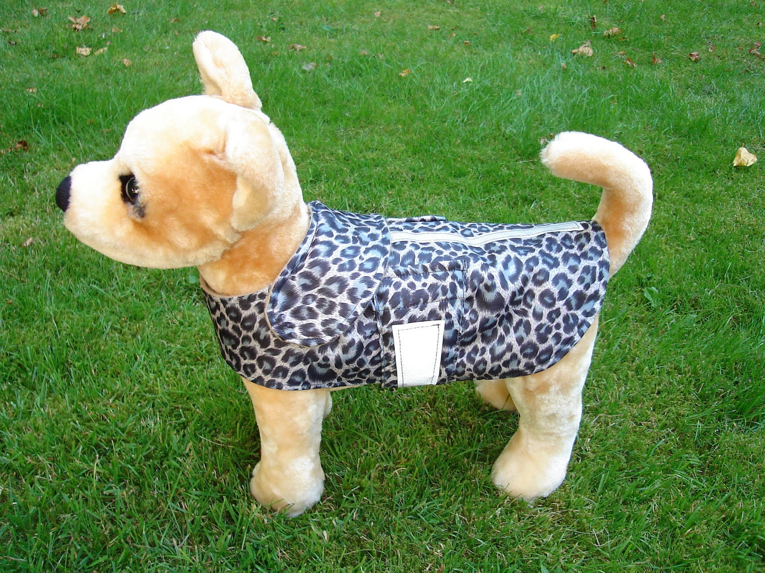 Dog Jacket -  Dog Coat - Nylon Leopard Reflective Safety Raincoat- Size XX Small Dog Coat- 8 to 10 Inch Back Length - Or Custom Size