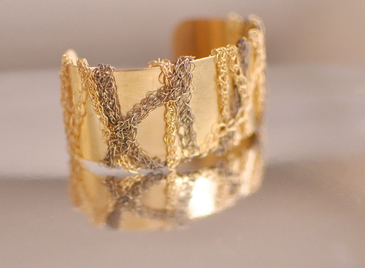 In Chains - pure brass designer cuff bracelet wrapped with hand-crafted irregular brass chains