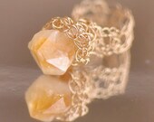 Sunshine Ring - crocheted 14kt gold filled lace with genuine rough citrine crystal nugget