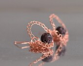 Earrings - crocheted pure copper with brown volcanic lava beads - Into My Orbit
