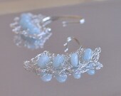 Earrings - J-shaped sterling silver ear wires with handwoven lace and aquamarine gemstones - Something Blue