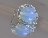 Pendant - opalescent moonstone bead in sterling silver leaf wrap - Inner Light