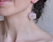 Sakura Earrings - sterling silver crocheted flower with genuine carved pink quartz beads - Cherry Blossom