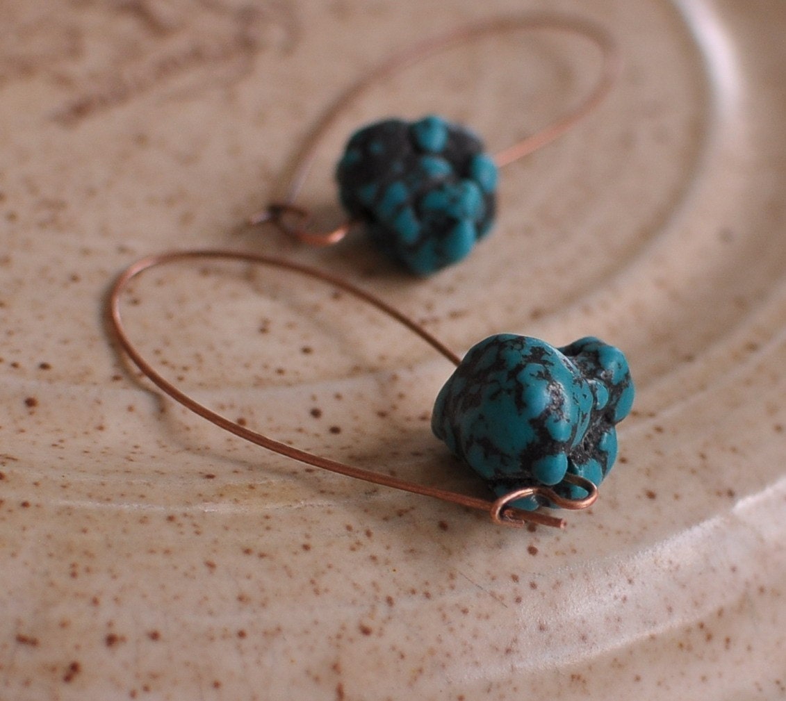 Earrings - modern large kidney earwire and natural magnesite nuggets