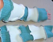 Arm Warmers, Fingerless Gloves, Texting Gloves, Turquoise and pale blue, made with recycled sweaters by VintageDesignByVines