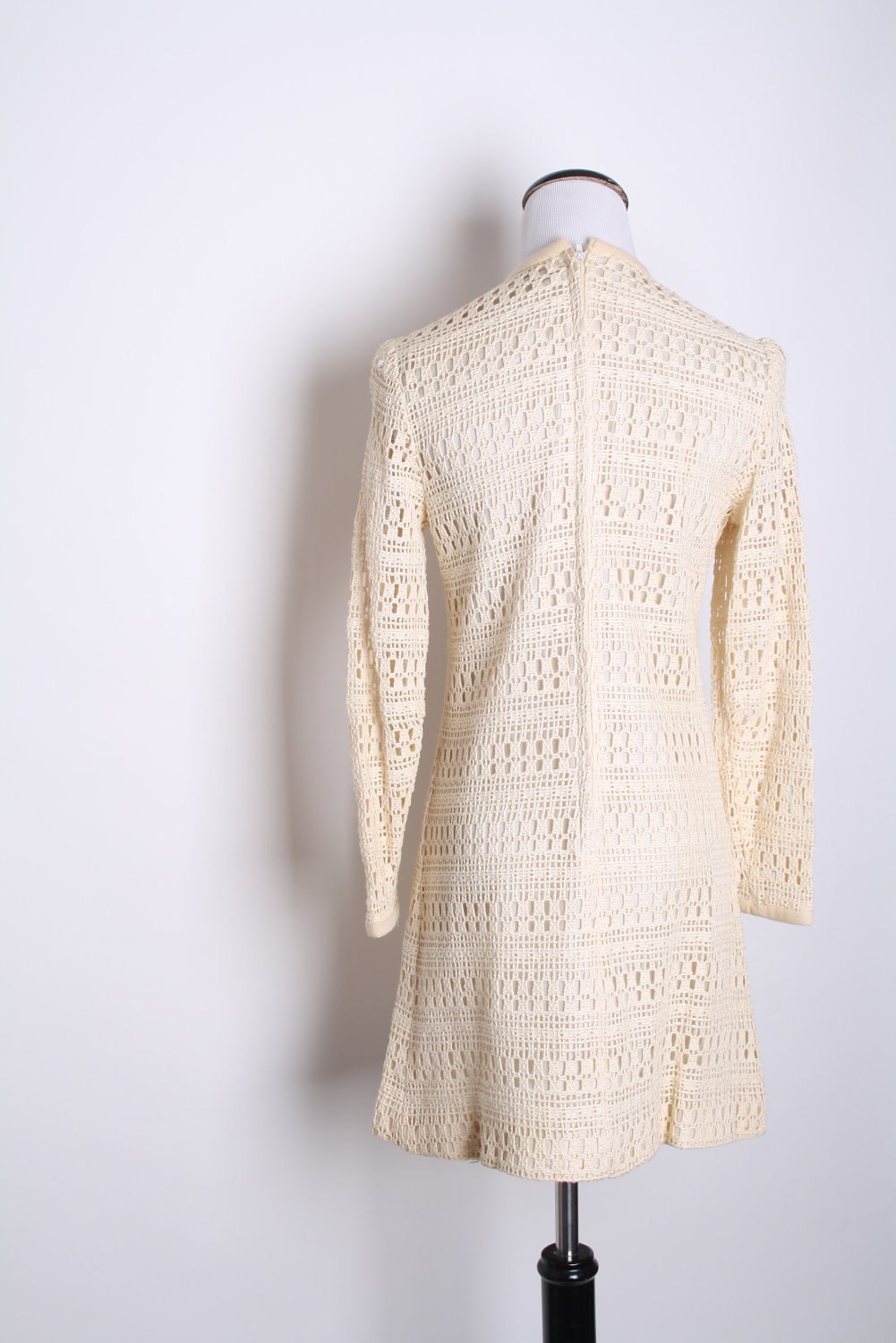 Crochet 1960s Mod Wedding Dress / Buttercream / Vintage Wedding Dress / Short Dress / Boho / Alternative Bridal / 1149