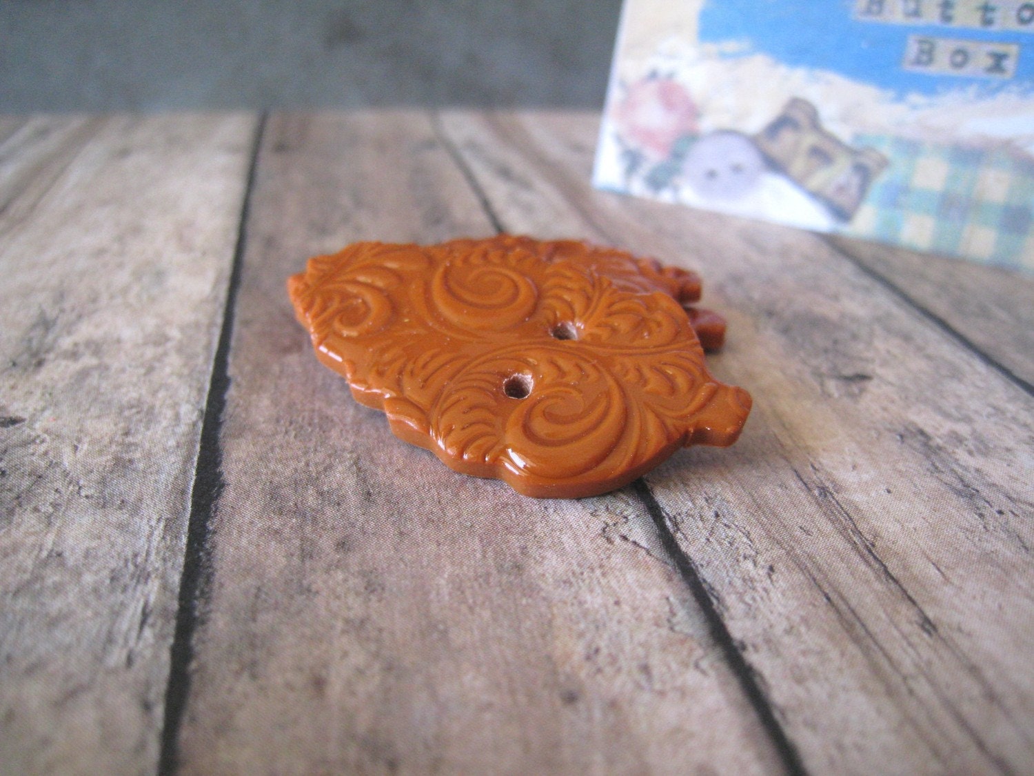 Polymer Clay Buttons Rusty Brown Aspen Leaf Buttons, set of 3