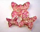 Cream polymer clay Butterfly Buttons, set of 3 pink flourish pattern